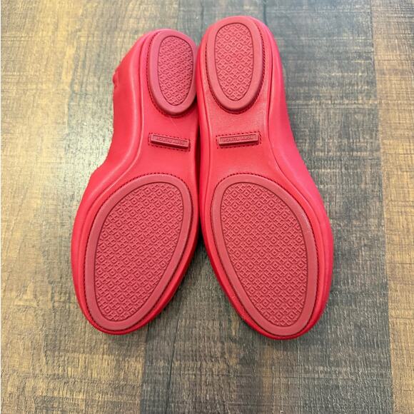 Tory Burch Minnie Travel Ballet Flats Red Leather Size 6.5 - Picture 2 of 7